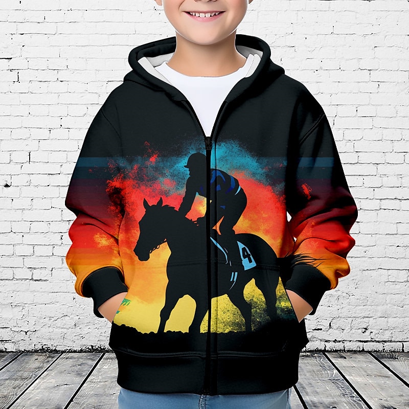 Pojkar 3D Häst Huvtröja Kappa Ytterkläder Långärmad 3D-tryck Höst Vinter Mode Streetwear Häftig Polyester Barn 3-12 år Utomhus Ledigt Dagligen Normal 2025 - $18.49 –P1