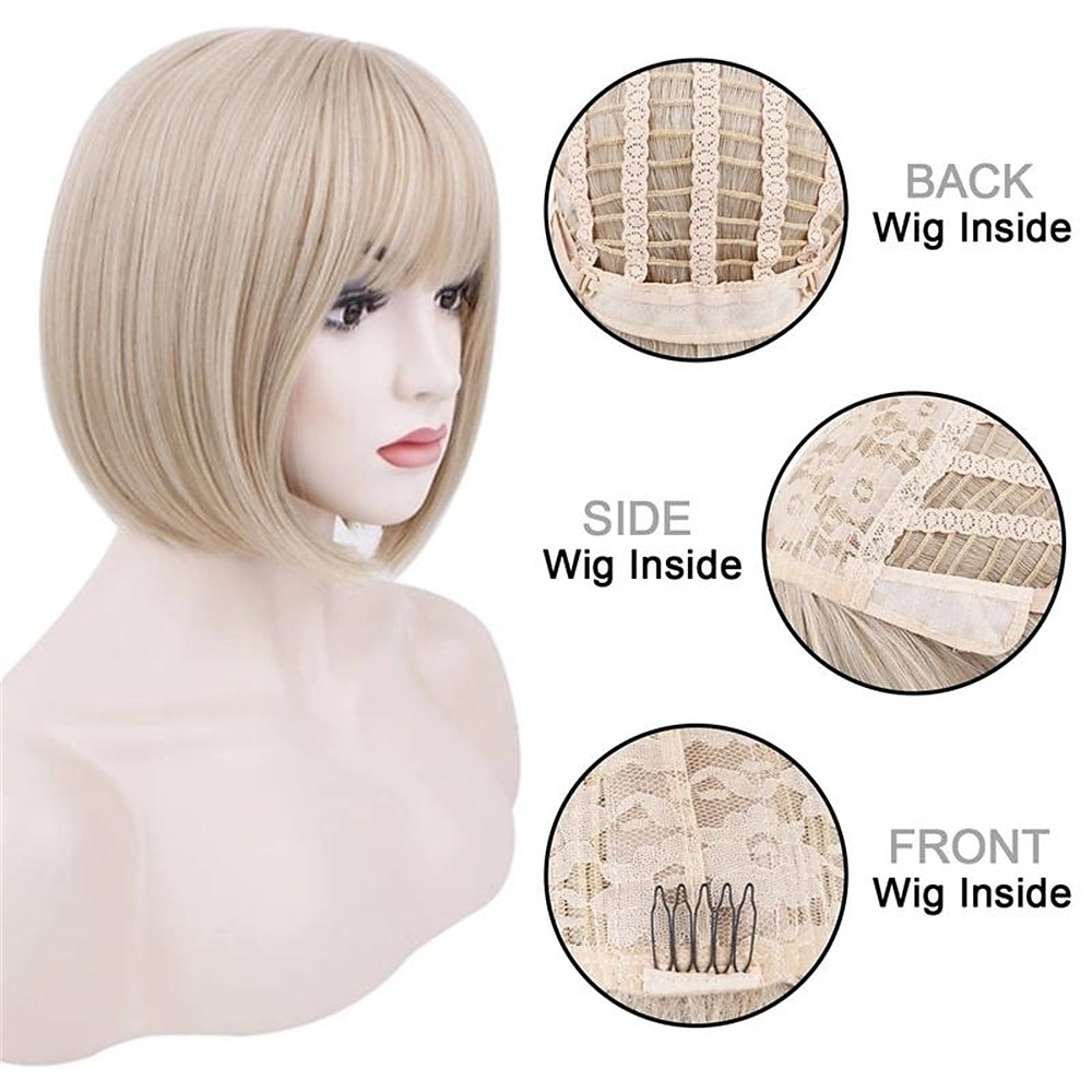 vrouwen korte lichtblonde kleur pruik, machinaal gemaakte pruik 2025 - $28.99 –P5