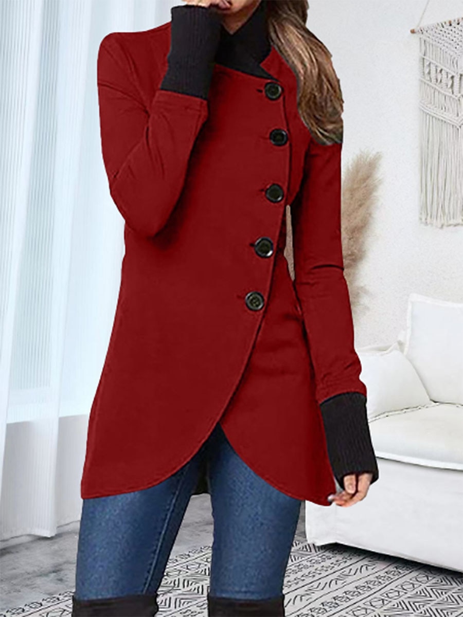 Women's Overcoat Long Pea Coat Single Breasted Stand Collar Trench Coat Christmas Xmas Red Slim Fit Winter Coat Windproof Warm Comtemporary Stylish Casual Jacket Long Sleeve Black Wine Army Green 2023 - US $31.99 –P6