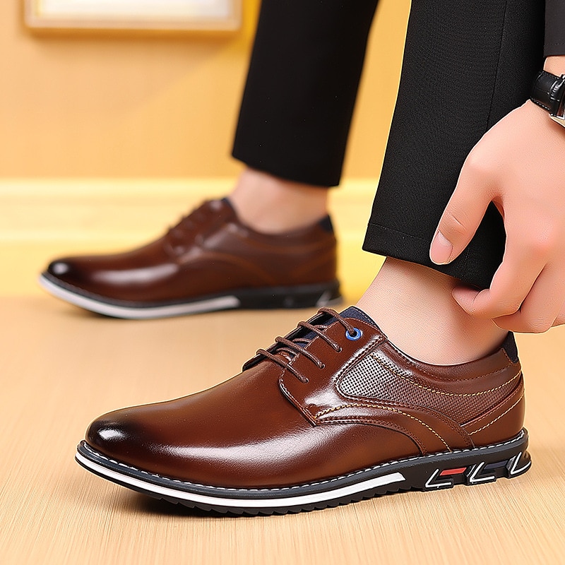 Men's Oxfords Derby Shoes Walking Casual Daily Leather Comfortable Booties / Ankle Boots Loafer Bark brown Black Spring Fall 2023 - AED 141 –P4