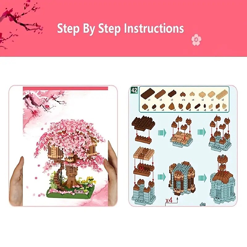2028PCS Pink Sakura Tree House Building Blocks - Cherry Blossom DIYToys for Kids - Perfect Gift ldea! (Not Sets) 2025 - $41.99 –P8