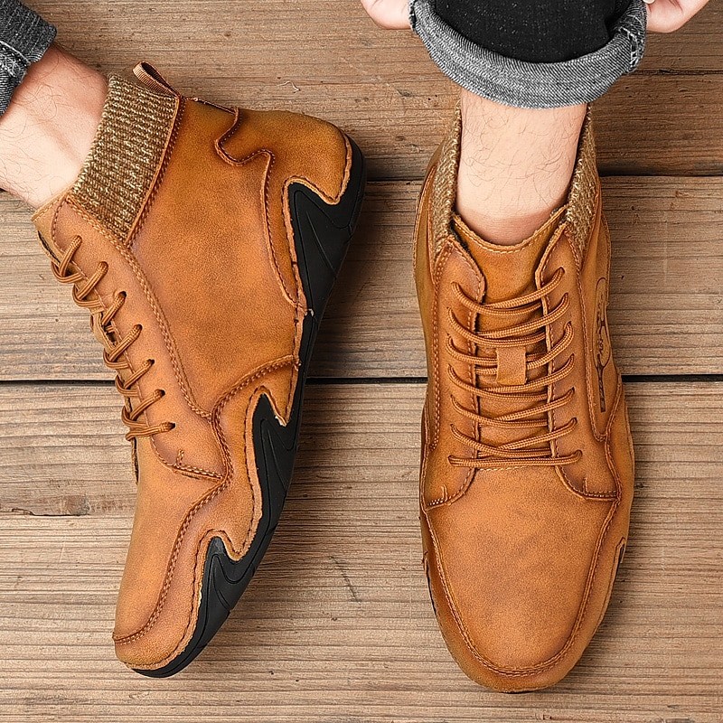 męskie buty vintage z wysoką cholewką – sznurowane, codzienne buty outdoorowe z antypoślizgową podeszwą do wędrówek i codziennego noszenia 2025 - $42.99 –P5