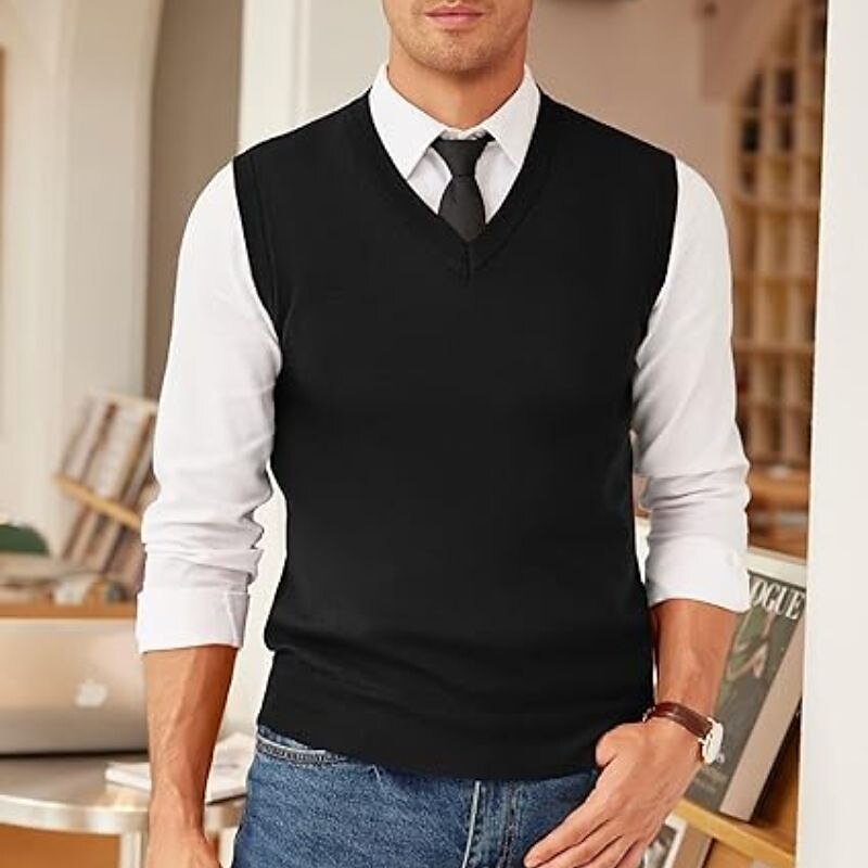 Men's Sweater Vest Wool Sweater Pullover Knit Deep V Knitted Solid Color V Neck Basic Stylish Clothing Apparel Winter Fall Black Wine M L XL 2025 - $30.99 –P5