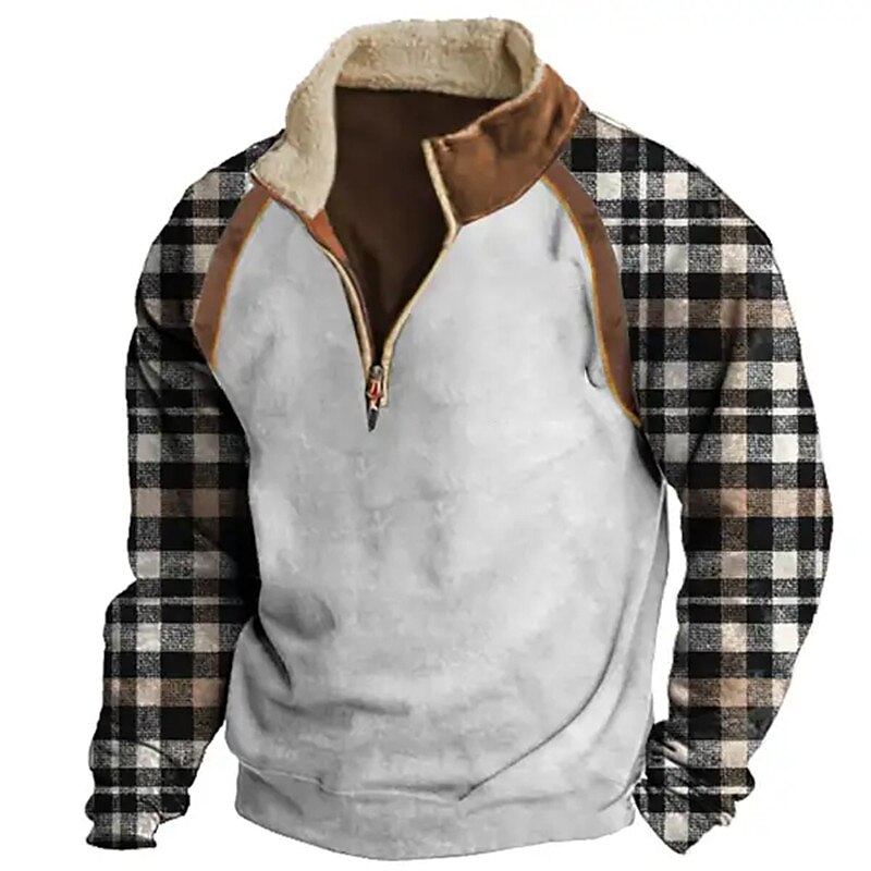 Per uomo Felpa Felpa con cerniera a un quarto Bianco Cachi mezza cerniera A quadri Color Block Collage Sportivo Giornaliero Per eventi Streetwear Informale Vello sottile Autunno inverno Abbigliamento del 2025 a $24.99 –P1