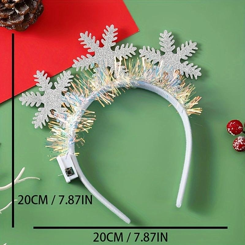 banda para el cabello con luz LED de Navidad, diadema con muleta brillante, banda para el cabello con copo de nieve de árbol de Navidad, sombreros con luz intermitente de cuerno de ciervo 2025 - $4.49 –P3
