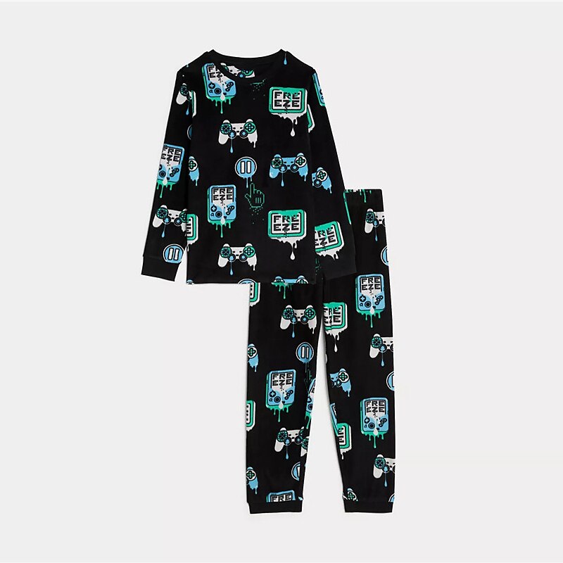 pojkar 3d-spel pyjamasset långärmad 3d-utskrift höst vinter aktiv cool daglig polyester barn 3-12 år crew neck hem causal inomhus normal passform 2025 - $16.49 –P4