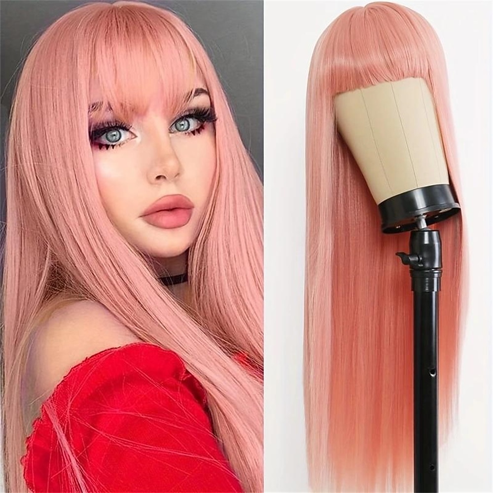 ombre zöld paróka 26 hüvelykes egyenes paróka frufruval szintetikus hőálló cosplay jelmez halloween paróka női karácsonyi parti paróka 2025 - $18.99 –P1