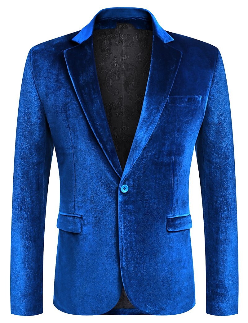 Men's Velvet Blazer Blazer Business Formal Evening Wedding Party Fashion Casual Spring &  Fall Polyester Plain Pocket Casual / Daily Single Breasted Two-button Blazer Black Red Blue Purple 2025 - $46.99 –P5