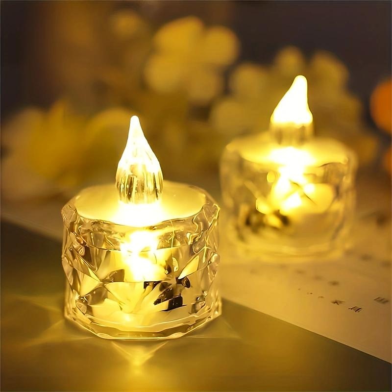 24 kpl led elektronisia kynttilöitä valo, mini ruusukuvioinen taittuva halo projektio teevalot, paristokäyttöiset led liekittömät kynttilät ystävänpäiväksi, jouluksi, häihin 2025 - $18.49 –P2