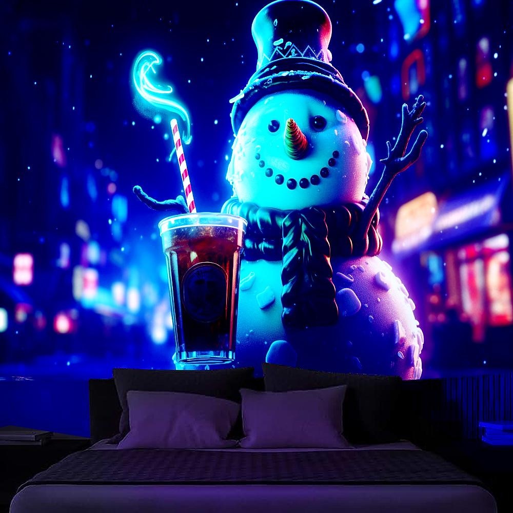 juldekorationer blacklight gobeläng uv reaktivt sken i mörkret snögubbe xmas trippy bar dimmigt hängande gobeläng väggkonst väggmålning för vardagsrum sovrum 2025 - $20.99 –P3