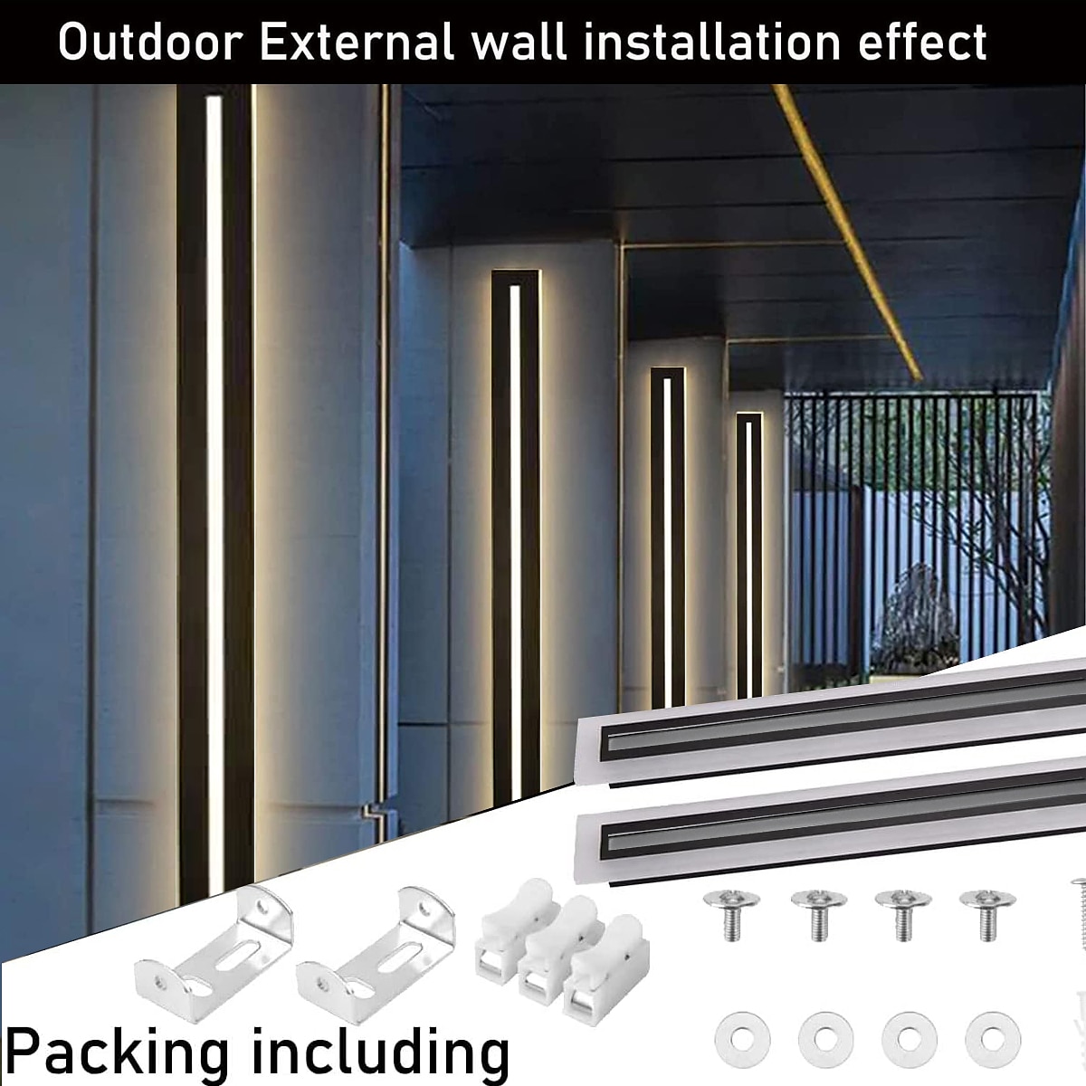 Modern LED Wall Light, Indoor/Outdoor IP65 Waterproof Garden Light40/60/80/100/120cm Black Long Stripe Wall Light, Terrace Corridor Bedroom Living Room Wall Light 110-240V 2026 - $66.99 –P5