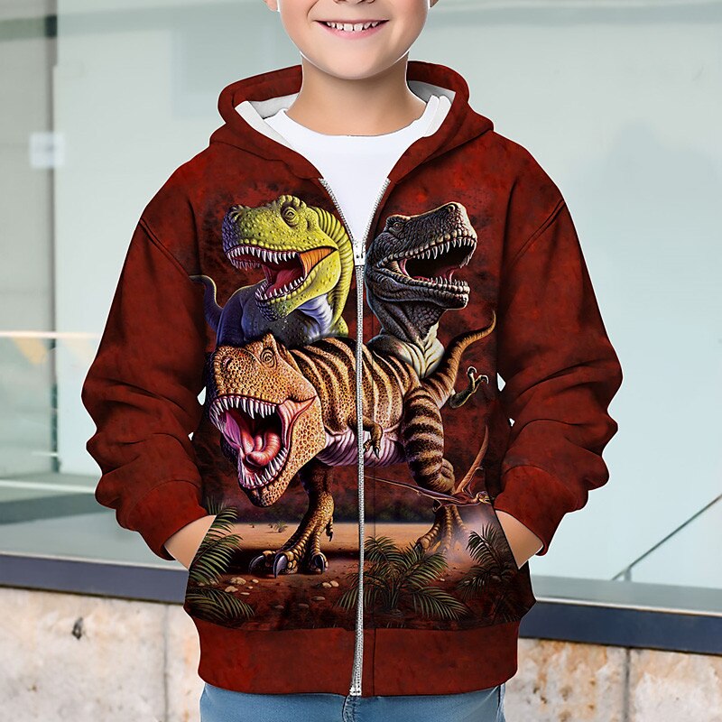 Pojkar 3D Dinosaurie Huvtröja Kappa Ytterkläder Långärmad 3D-tryck Höst Vinter Mode Streetwear Häftig Polyester Barn 3-12 år Utomhus Ledigt Dagligen Normal 2025 - $18.49 –P1
