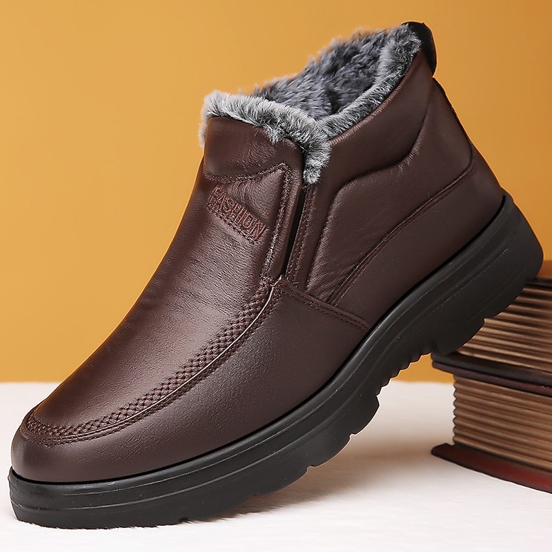 Men's Winter Warm Faux Fur-Lined Faux Leather Ankle Boots – Slip-On Design with Non-Slip Sole for Cold Weather 2025 - $42.99 –P1