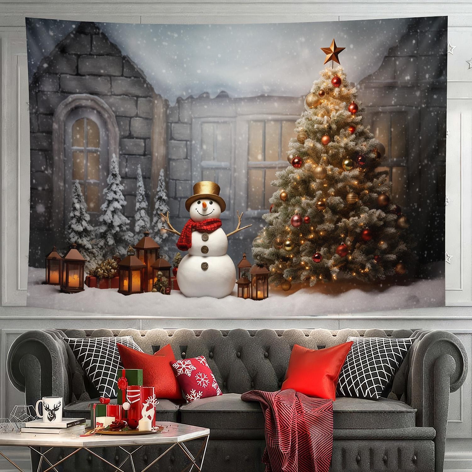 kerstversiering hangend wandtapijt kerstboom sneeuwpop wandkunst kerstmis groot wandtapijt muurschildering decor foto achtergrond deken gordijn huis slaapkamer woonkamer decoratie 2025 - $15.99 -P6