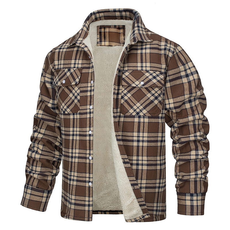 Herren Trucker Jacke Hemdjacke Freizeitjacke Shacket Outdoor Freizeitskleidung Warm Herbst Winter Plaid Modisch Strassenmode Kargen Standard Schwarz Wein Blau Orange Grün Jacken 2025 - $67.99 –P6