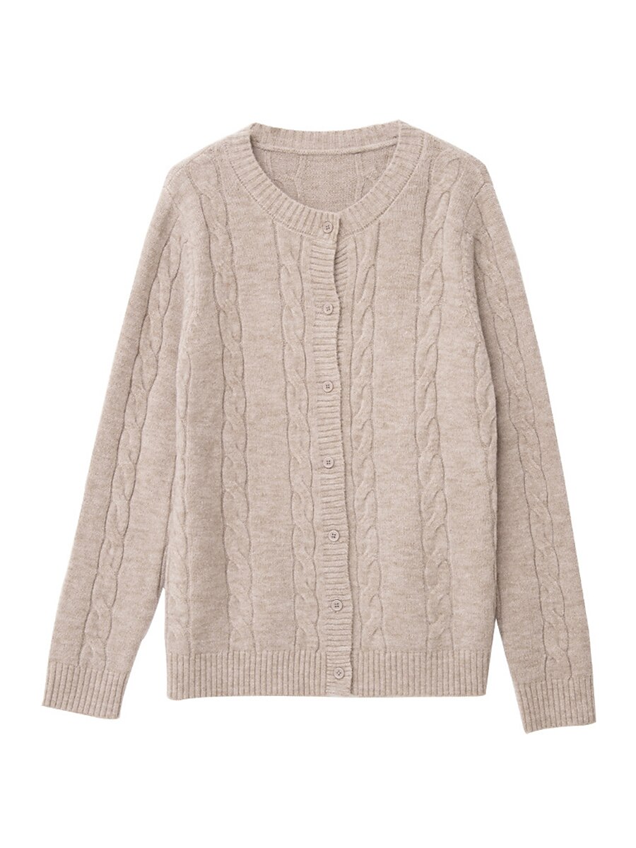 Women's Cardigan Sweater Jacket Crew Neck Cable Knit Polyester Button Knitted Fall Winter Regular Outdoor Daily Going out Fashion Streetwear Casual Long Sleeve Solid Color off white Black Camel S M L 2023 - US $28.99 –P9