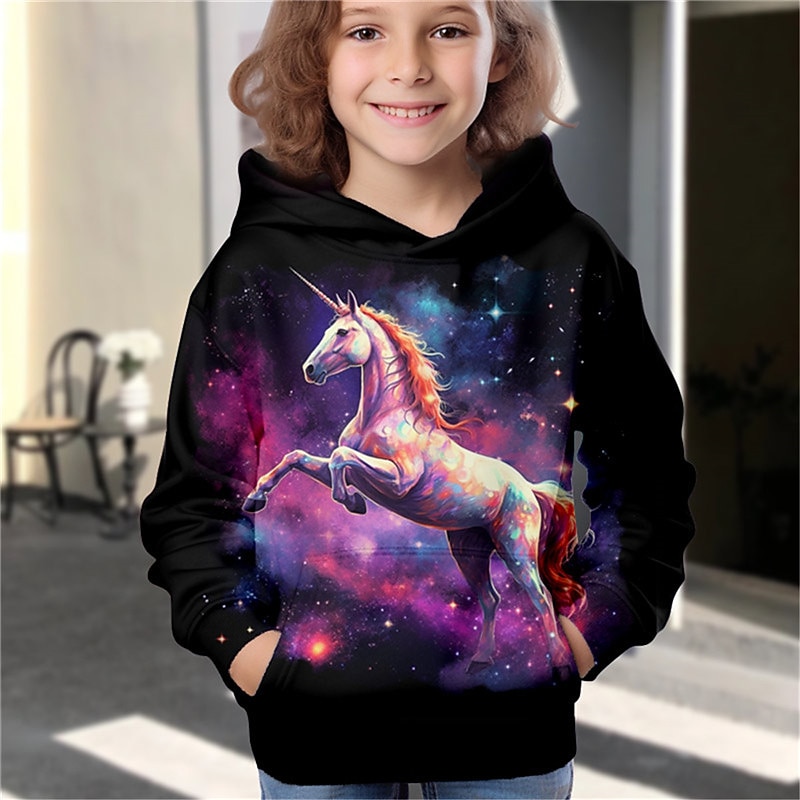 Da ragazza 3D Cielo stellato Unicorno Felpa con cappuccio Pullover Manica lunga Stampa 3D Autunno Inverno Attivo Di tendenza stile sveglio Bambino 3-12 anni Esterno Informale Giornaliero Standard del 2026 a $18.99 –P3