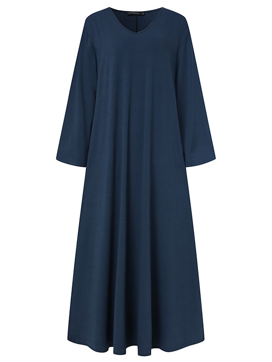 Women's Long Dress Maxi Dress Linen-Inspired Dresses Black Dress Casual Dress Winter Dress Fashion Streetwear Mature Outdoor Street Daily Loose Fit Long Sleeve V Neck Black Yellow Brown Dark Blue 2025 - $28.99 –P9
