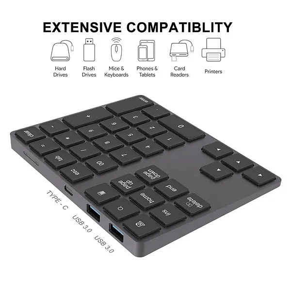 Aluminum Alloy Bluetooth Wireless Numeric Keypad with USB HUB Digital Input Function for WindowsMac OSAndroid laptop PC 2025 - $55.99 –P5