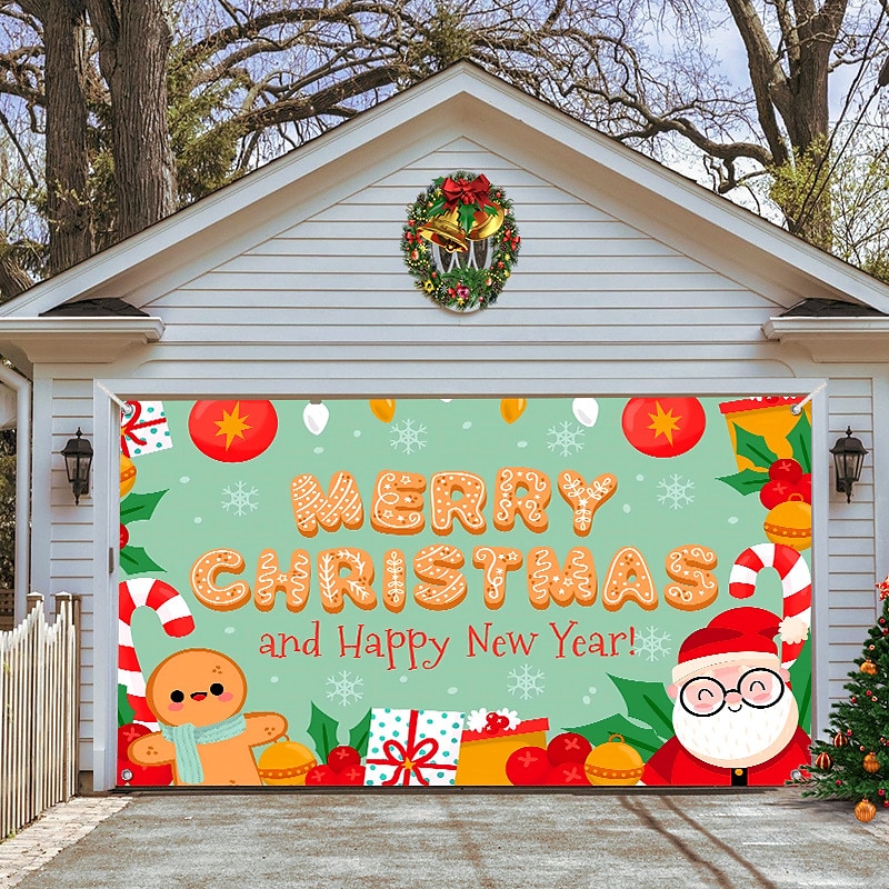 Christmas Garage Door Banner, Indoor Outdoor Christmas Holidays, Happy Background, Decoration Cover, Christmas Happy New Year Banner, Large Door Cover, Christmas Decoration 2025 - $25.99 –P4