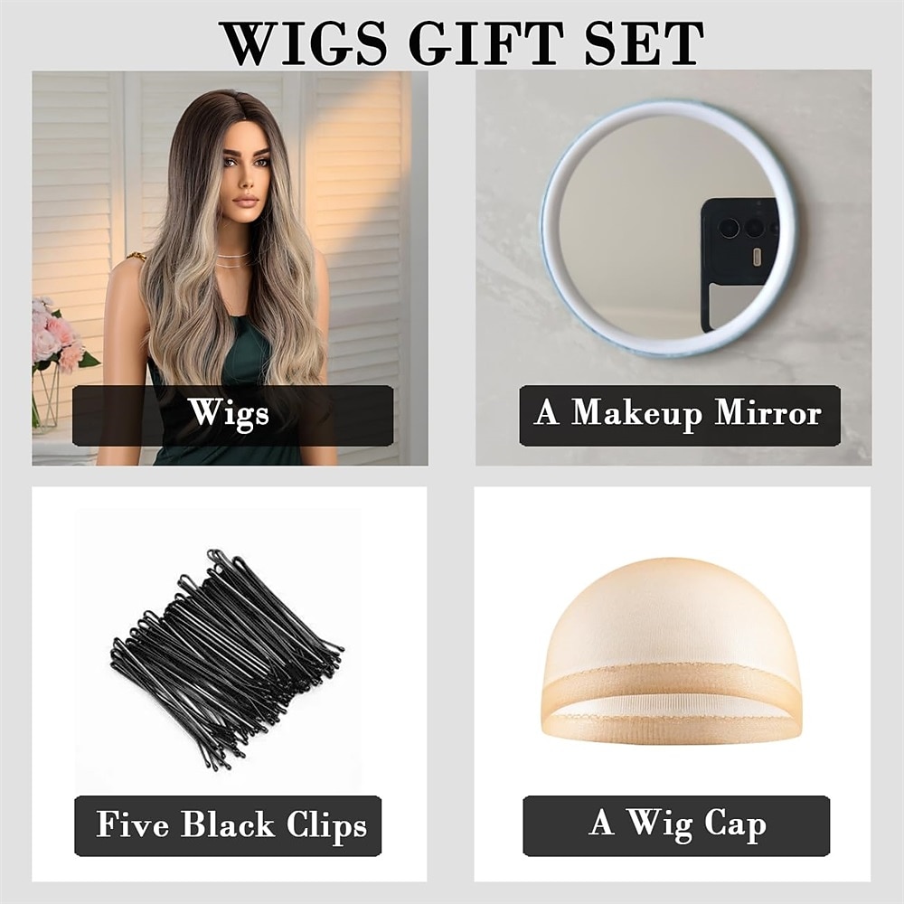 lange ombre wit blond golvend pruiken voor vrouwen natuurlijke synthetisch krullende pruik hittebestendige vezel pruiken voor dagelijks cosplay kerstfeest pruiken 2026 - $31.99 –P10