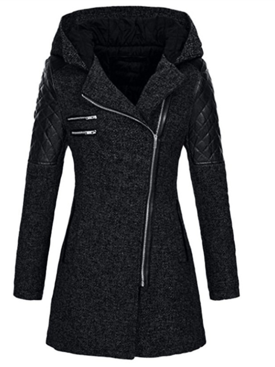 Women's Coat Windproof Warm Outdoor Street Daily Wear Going out Zipper Pocket Zipper Hoodie Fashion Modern Casual Minimalism Plain Regular Fit Outerwear Long Sleeve Fall Winter Navy Black Wine S M L 2023 - US $58.99 –P8