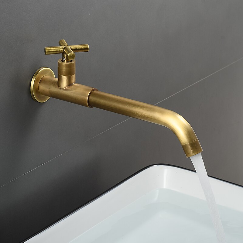 Wall Mounted Bathroom Sink Faucet, Brass Constructed Single Handle One Hole Long Reversible Spout Bath Mixer Taps for Bathroom Sink Tall Vessel in Black Chrome Antique Brass Silver 2025 - $77.99 –P15