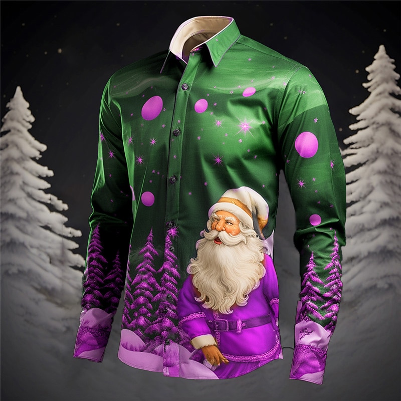 Herr jultomten Julgran Skjorta Långärmad Ledigt Jul Dagliga kläder Utekväll Höst vinter Nedvikt Mönster Button-Down Grå+Purpur Gul Rubinrött Mörk marin Kungsblå 2025 - $26.99 –P5