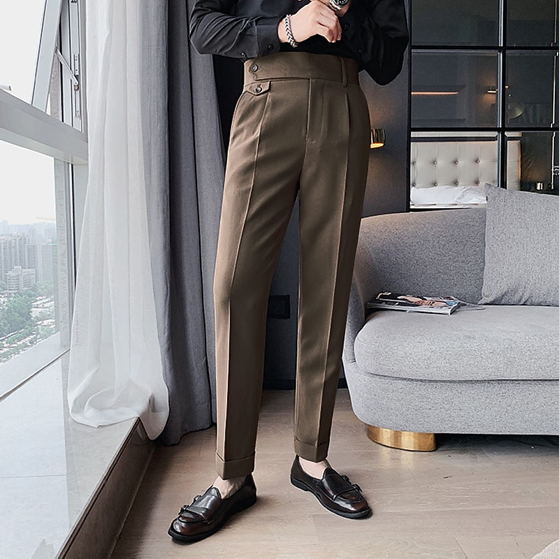 Men's Dress Pants Trousers Pleated Pants Suit Pants Gurkha Pants Pocket High  Rise Plain Comfort Office Work Business Vintage Elegant Black White High  Waist Micro-elastic 2024 - $24.99