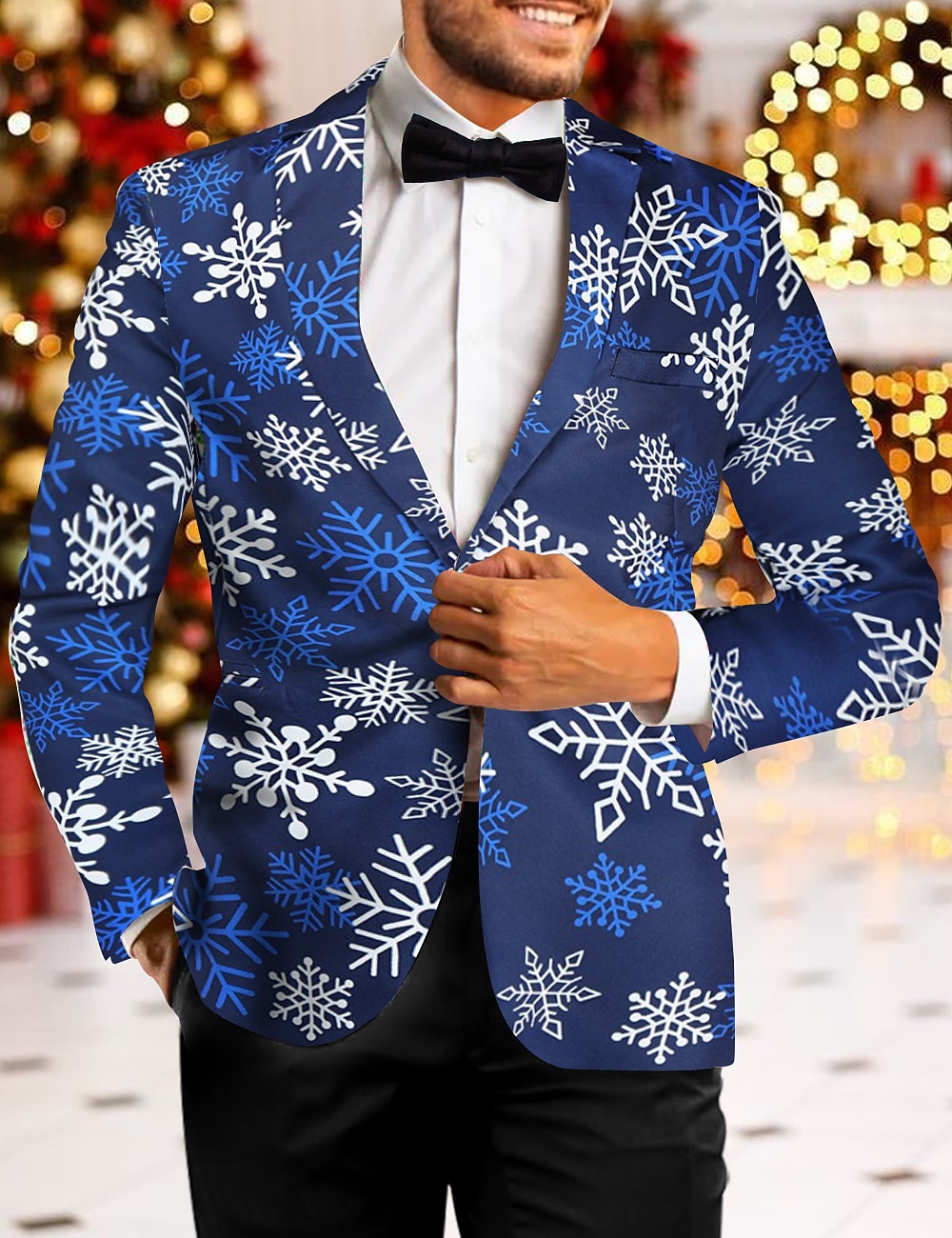 Men's Christmas Ugly Party Blazer Jacket Regular Tailored Fit Snowflake Printing Single Breasted One-button for Dinner Prom Holiday Plus Size Xmas 2023 2025 - $56.99 –P1