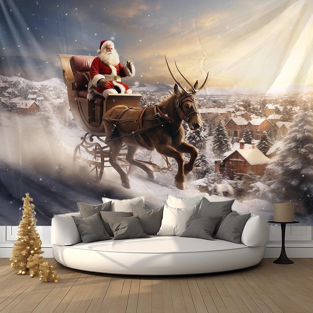 Weihnachtsdekorationen Santa Rentier Schlitten hängen Wandteppich Wandkunst  Weihnachten große Wandteppich Wandbild Dekor Fotografie Hintergrund Decke  Vorhang Haus Schlafzimmer Wohnzimmer Dekoration 2026 - GBP £9.49, image size:1024x1024