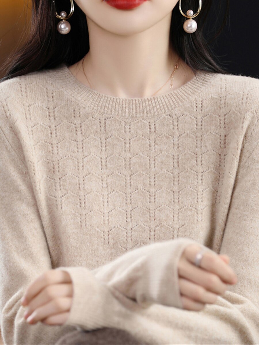 Dam Pullover tröja Mode Streetwear Ledigt Ensfärgat Ribbad Rund hals Stickat Långärmad Vanliga toppar Sticka Utomhus Hem Dagligen Körsbärsröd Räkor Rosa Höst Vinter 2025 - $27.99 –P5