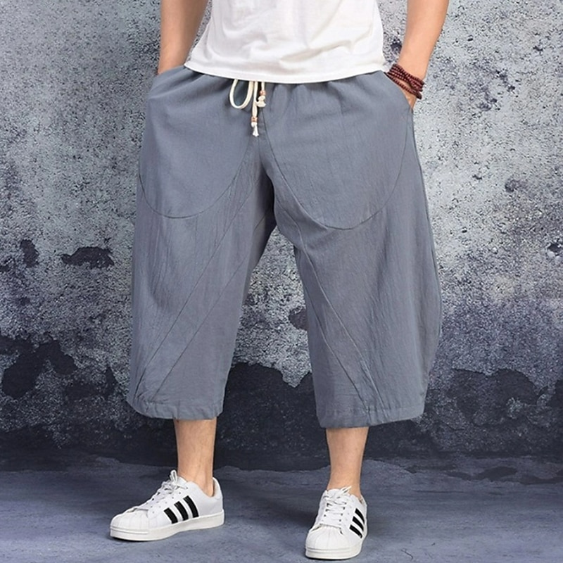 Homens Shorts de linho Shorts de verão Calças Capri Bolsos Com Cordão Cintura elástica Tecido Conforto Respirável Comprimento da panturrilha Casual Feriado Para Noite à moda Clássico Preto Branco de 2025 por $16.49 –P10
