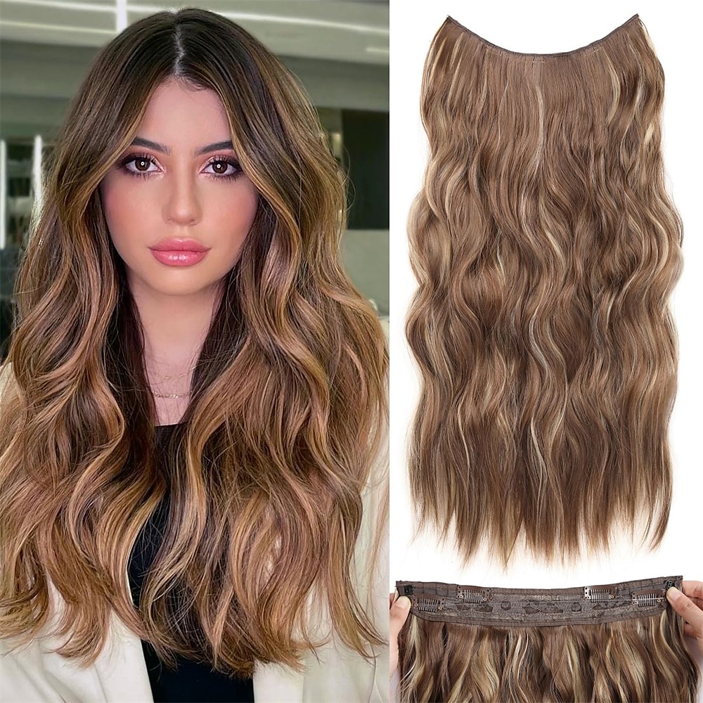 Hair Extensions 20 Inch Long Wavy Blonde Hair Extensions with Invisible Wire Adjustable Size 4 Secure Clips in Hair Extensions for Women 2025 - $13.99 –P11