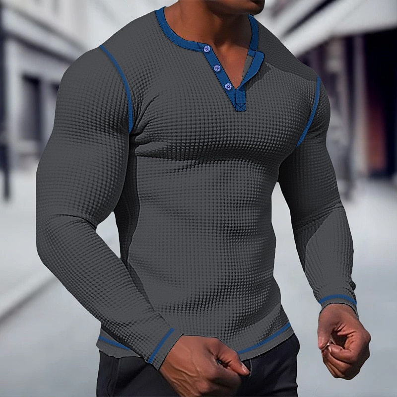 Voor heren T-shirt Wafel Henley-shirt Henley-shirt Shirt met lange mouwen Effen Raglan mouw Henley Straat Vakantie Lange mouw Lapwerk Kleding Polyester Modieus Ontwerper Basic 2025 - $21.99 -P8