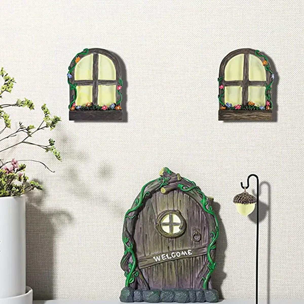 miniaturowe wróżkowe okno i drzwi do domu dla drzew śliczne miniaturowe wróżkowe ogrody śliczne dekoracje w kształcie drzewa drzwi ogrodowe kreatywne świecące dekoracje w kształcie drzewa bajkowe 2025 - $17.99 –P2