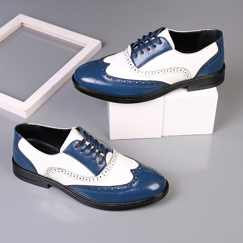 Ανδρικά λευκά και μπορντό παπούτσια Oxford brogue με wingtip, γυαλιστερά δερμάτινα παπούτσια για θεατές εμπνευσμένα από το Gatsby, για τζαζ πάρτι της δεκαετίας του 1920, vintage γάμους και θεματικές επίσημες εκδηλώσεις 2025 - $46.99 –P4