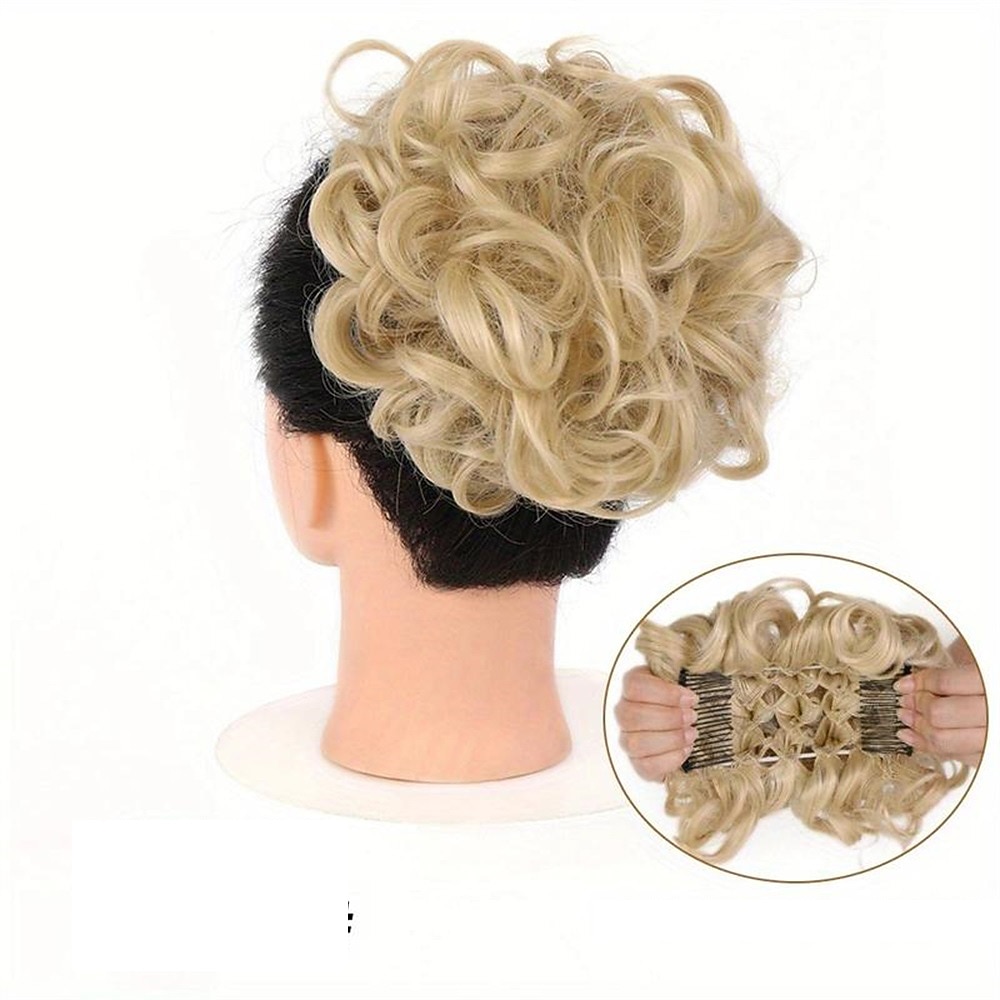mariée gros chignon en désordre, chignon bouclé synthétique avec clips de peigne, queue de cheveux couverture chignon extension de queue de cheval faux cheveux naturels de 2025 ? $11.99 –P13