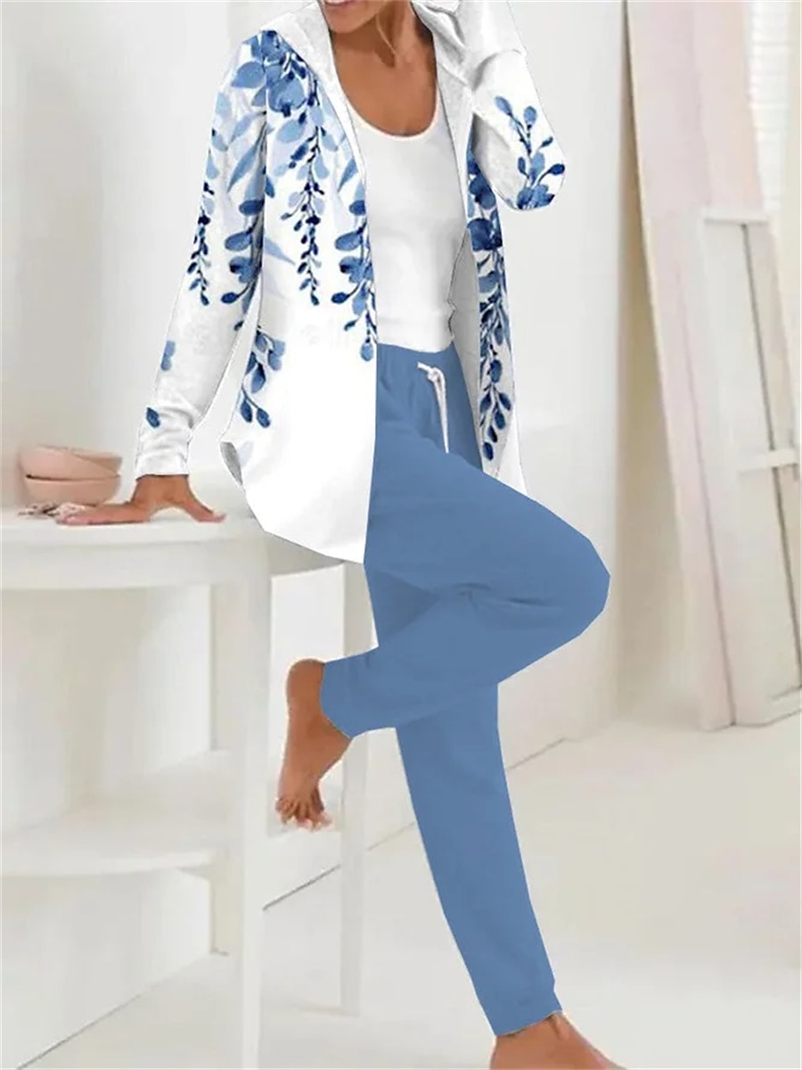 Women's 2 Pieces Hoodie Tracksuits Pants Sets Active Daily Pants Trousers Long Sleeve Hooded Floral Drawstring Print Outdoor Casual Black Pink Red Fall & Winter Regular Fit 2025 - $49.99 –P1