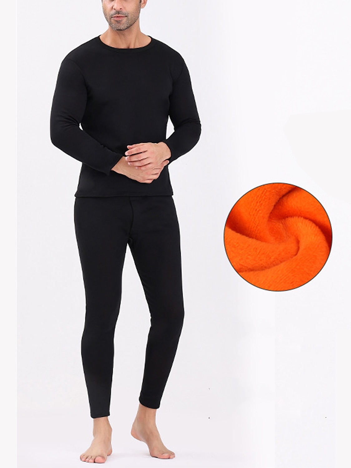 Men's Thermal Underwear Sleepwear Thermal Set 2 Pieces Plain Warm Fashion Casual Home Daily Bed Polyester Fleece Comfort Warm Soft Crew Neck Long Sleeve T shirt Tee Pant Fall Winter Black Red 2025 - $18.49 –P10