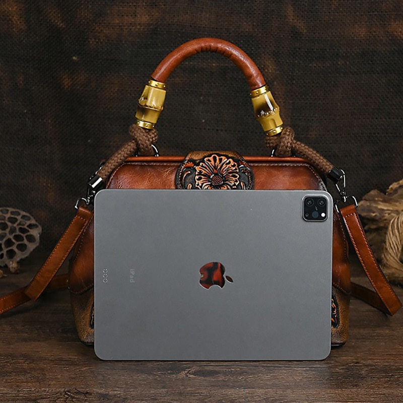 Dámské Kabelka Crossbody kabelka Taška přes rameno Bostonská taška PU kůže Párty Denní Dovolená Vytlačený vzor Velká kapacita Lehká váha Odolné Barevné bloky Květiny Folk Tmavěhnědá Bordó Vojensk 2025 - $69.99 –P4