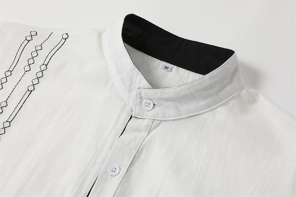 Per uomo Camicia camicia di lino Camicia con colletto a fascia Camicia estiva Abbigliamento mare Maglietta informale Informale Giornaliero Nero Bianco Rosa Blu Manica lunga Colletto Mao Primavera del 2025 a $22.99 –P1