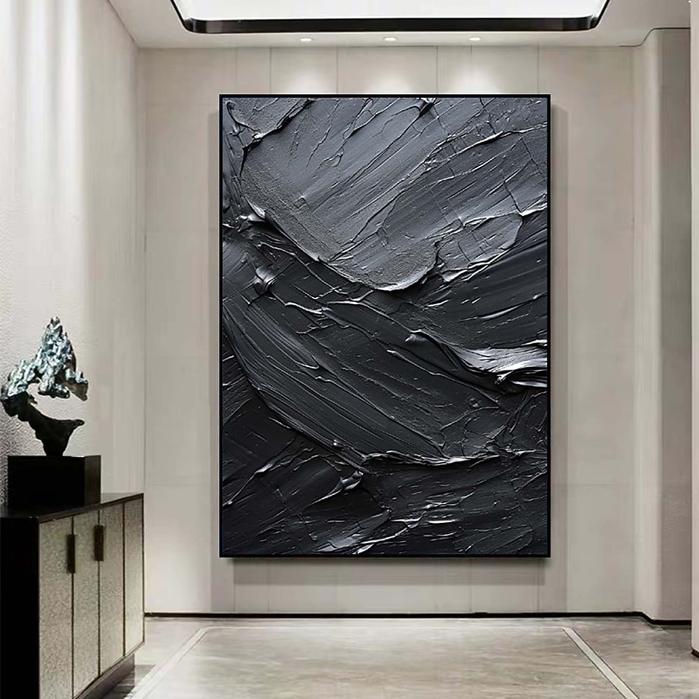 Handgefertigtes, rein schwarzes Strukturgemälde, handgemaltes Ölgemälde, Wandkunst, großes Gemälde, Spachtel, abstraktes Gemälde, handgemalte Acrylgemälde, Dekor, gerollte Leinwand 2025 - $77.99 –P2