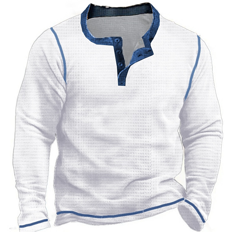 Herr Waffle Henley Shirt T-shirts Långärmad tröja Slät Henley Utomhus Ledigt Långärmad Knapp Kläder Mode Designer Bekväm 2025 - $23.99 –P6