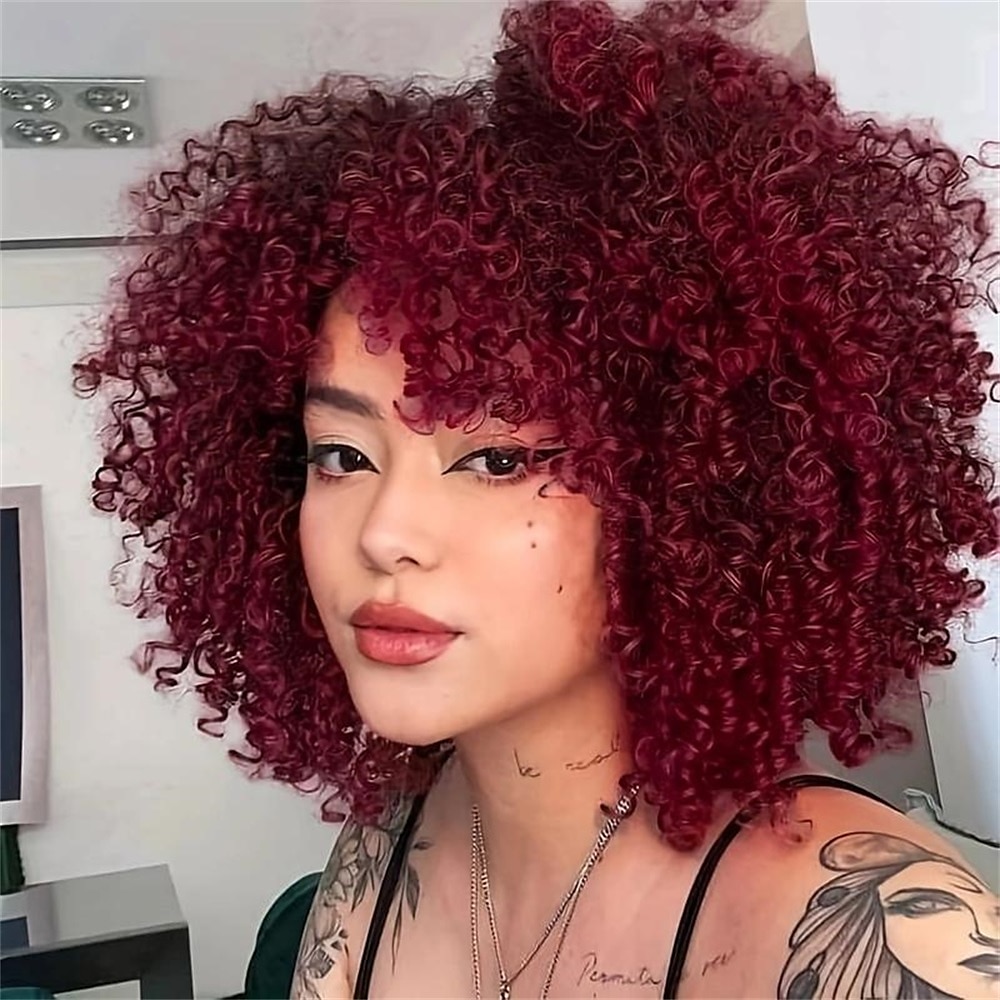 perucas afro curtas e cacheadas para mulheres peruca azul crespa e cacheada com franja bomba cabelo cacheado sintético sem cola perucas completas fibra resistente ao calor peruca de natal dia das de 2025 por $23.99 –P4