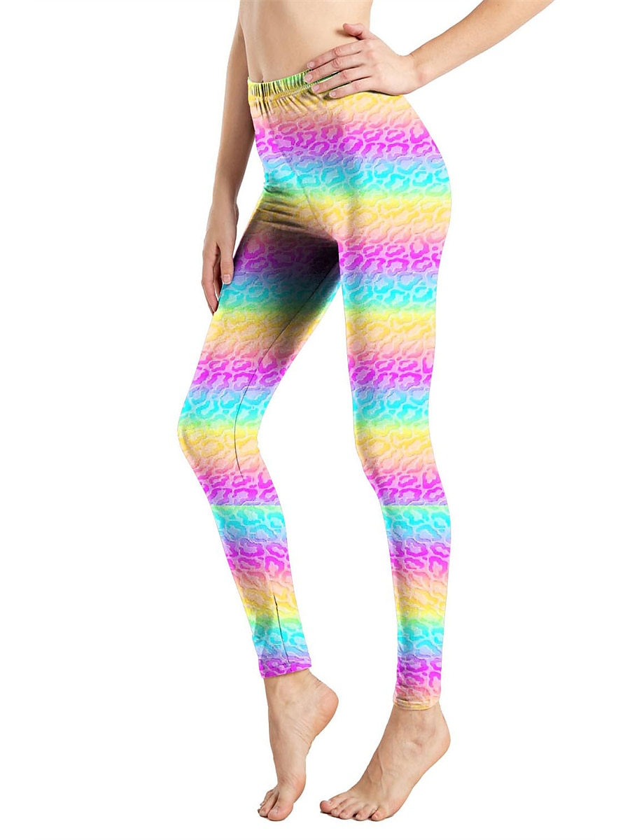 Women's Leggings Active Fashion Full Length High Waist Leopard Gradient Snake Print Elastic Waist Print Breathable Soft Comfortable Micro-elastic Outdoor Vacation Home Leopard Print 0358 blue and 2025 - $13.99 –P28