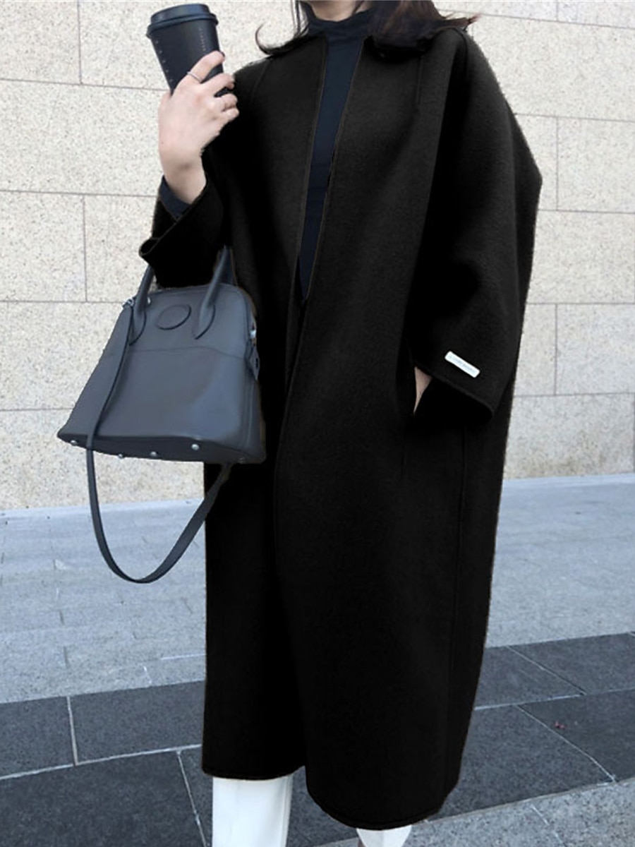 Per donna Cappotto Tenere al caldo Traspirante Tasche Oversize Di tendenza Stile retrò Moderno Stile di strada Tinta unica Esterno Strada Shopping Da tutti i giorni Cardigan Lungo Girocollo Standard del 2025 a $52.99 –P3