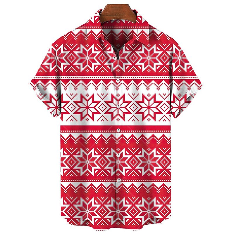 2025年 クリスマスシャツ サンタクロース スノーフレーク マッスル カジュアル メンズシャツ アウトドア クリスマス ストリート 秋 ターンダウン 半袖 ブラック レッド バーガンディー s m l  コレクション – $24.99 –P1