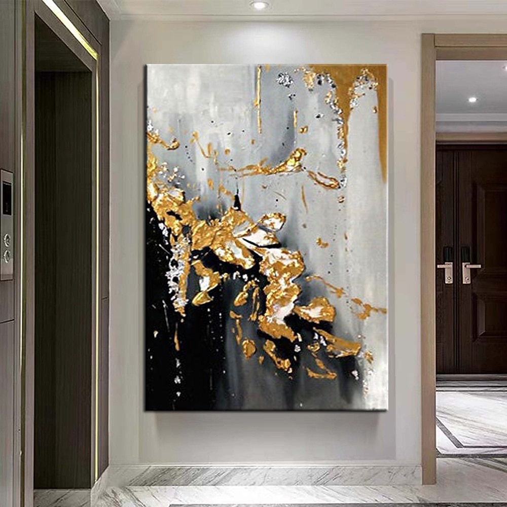 Großes handgemaltes goldenes Ölgemälde, Folienölgemälde, handgefertigt, Original-Ölgemälde, abstrakt, modern, auf Leinwand, goldenes Blatt, Wand, handgefertigtes Kunstdekor, gerollte Leinwand, kein 2025 - $61.99 –P2