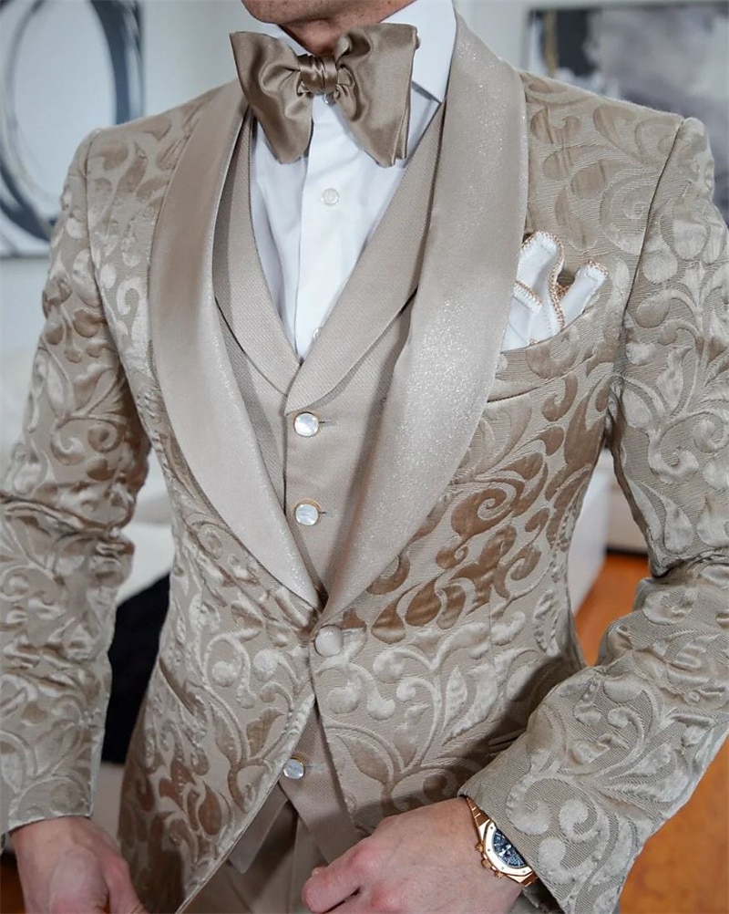Masculino Baile de Formatura Festa de Casamento Smoking Festa Preto Champanhe Floral Moderno Conjunto de 3 peças Comum 1 Botão de 2025 por $156.99 -P1
